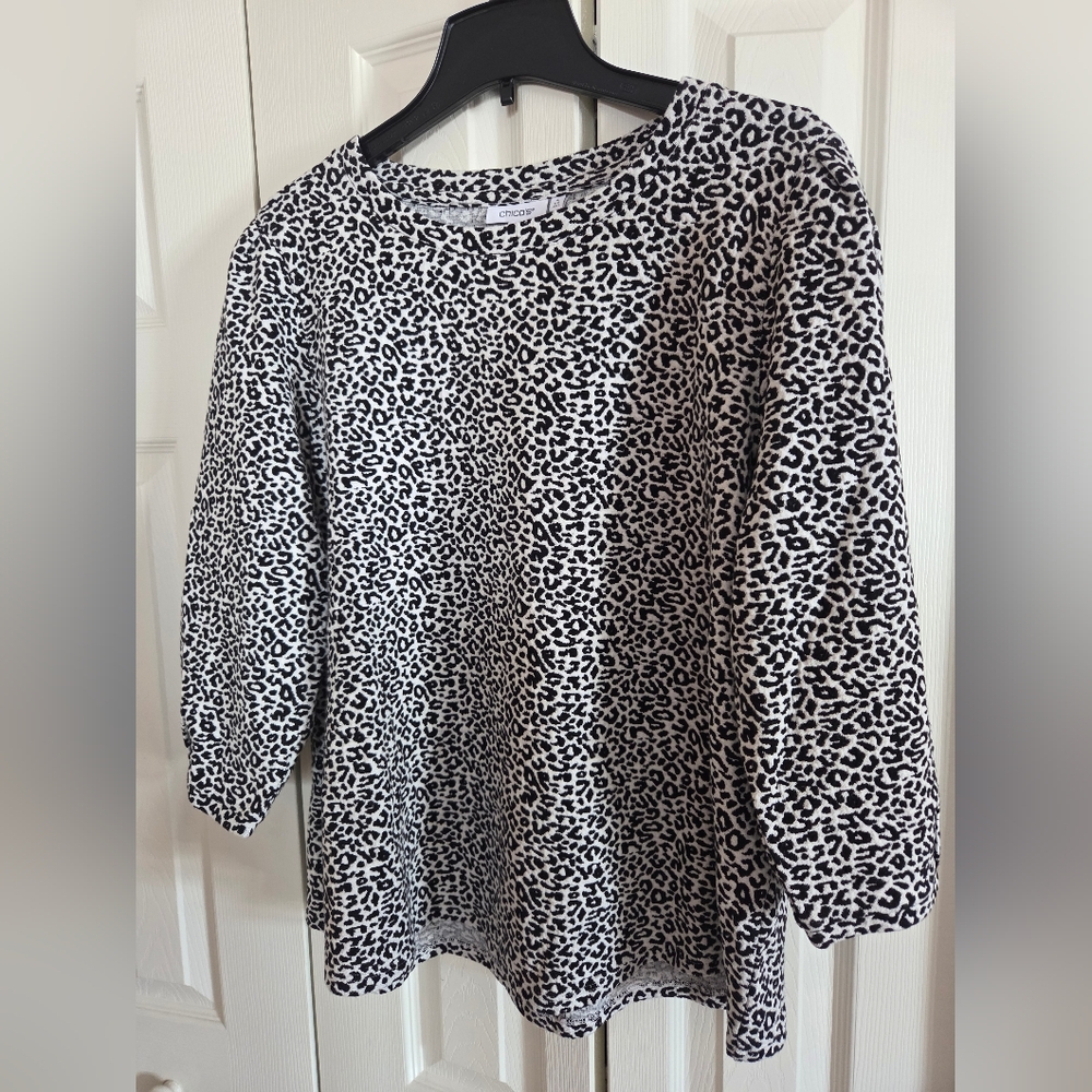 Chico's Black and White Leopard Print Top